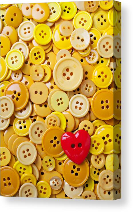 Red Heart Canvas Print featuring the photograph Red heart and yellow buttons by Garry Gay