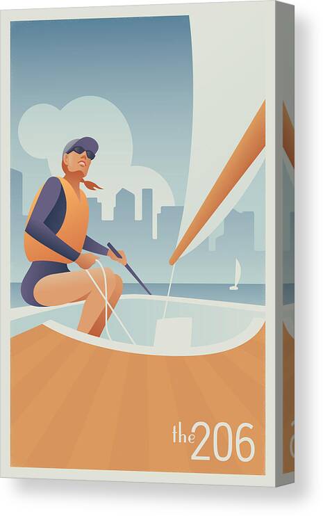 Sailing Canvas Print featuring the digital art Sailing Lake Union in Seattle by Mitch Frey