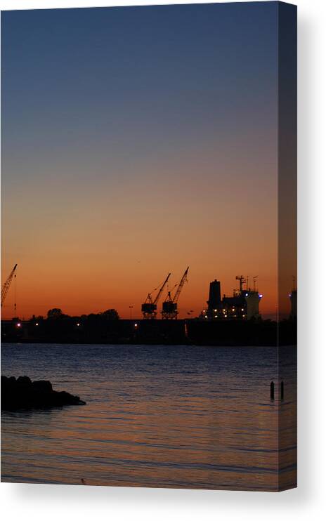 Night Canvas Print featuring the photograph Sunset on the Detroit River 2 by Wade Clark