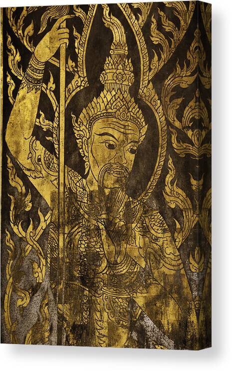 The Holy Angel Painting At The Temple Door. It Is Believed To Protect The Lord Buddha. Canvas Print featuring the photograph The Angel by Wittaya Uengsuwanpanich