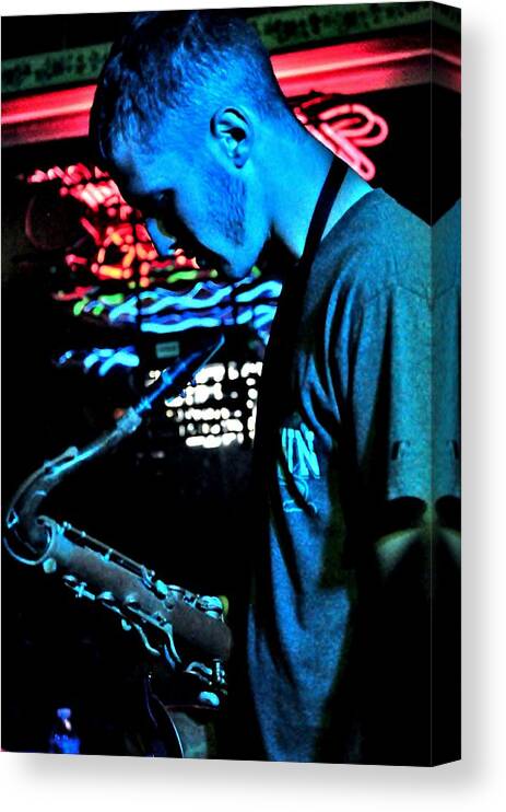 Andy Bower Canvas Print featuring the photograph The Blues Player by Mary Frances