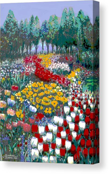 Flower Garden Canvas Print featuring the mixed media The flower garden. by Samuel Daffa