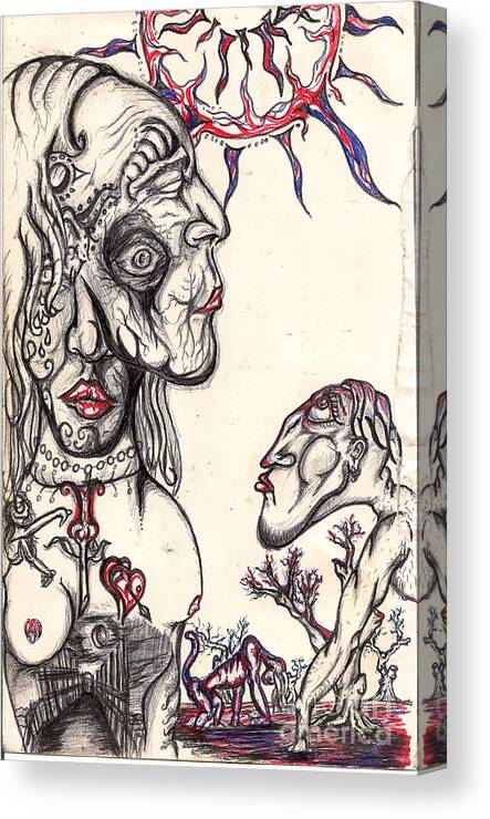 Surrealism Canvas Print featuring the drawing Untitled 2001 by Gustavo Ramirez