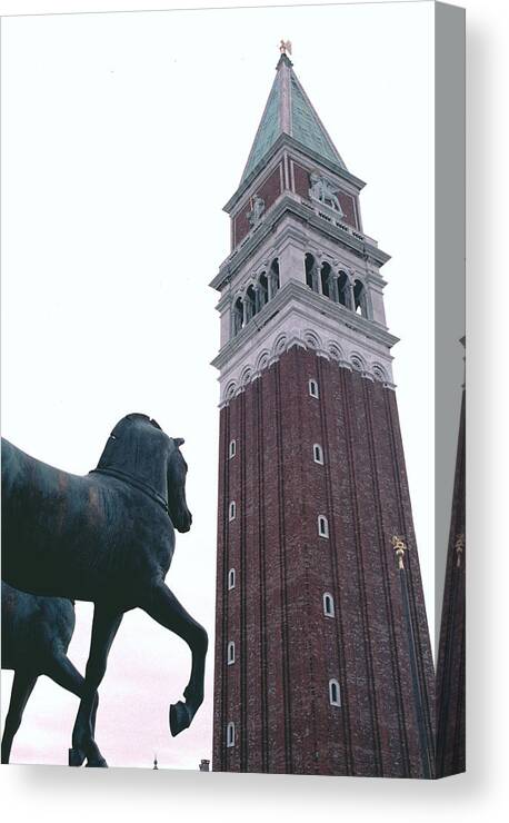 Tower Canvas Print featuring the photograph Venice Bell Tower St Marks Horses by Tom Wurl