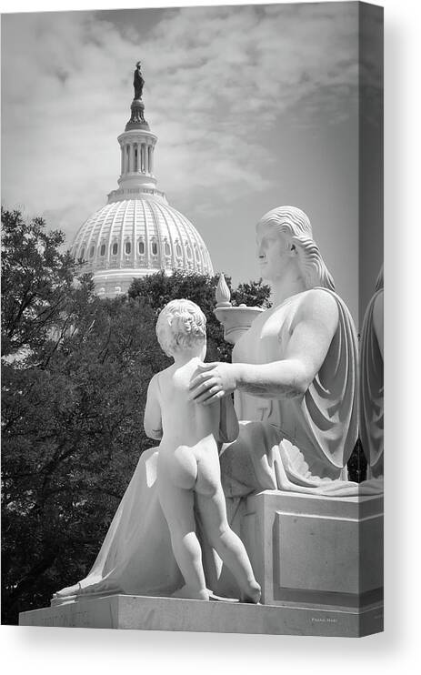 Black And White Canvas Print featuring the photograph Woman-Child-Capitol by Frank Mari
