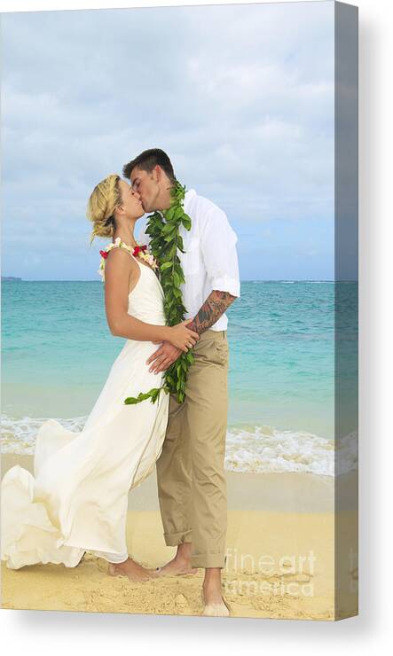 Adult Canvas Print featuring the photograph Beach Newlyweds #1 by Tomas del Amo - Printscapes