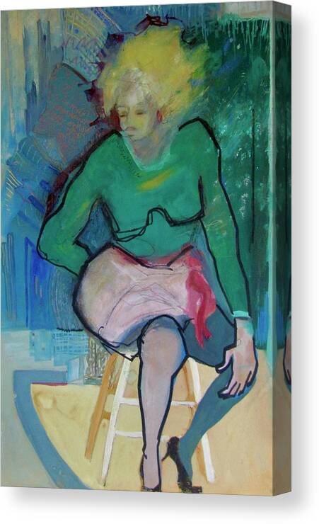 Blonde Canvas Print featuring the painting Blonde in Green Shirt #1 by Carole Johnson