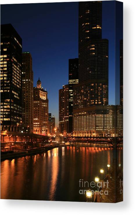Chicago Canvas Print featuring the photograph Chicago River Reflections #1 by Timothy Johnson
