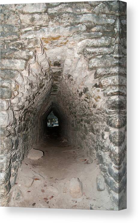 Mexico Quintana Roo Canvas Print featuring the digital art Corbeled Vault Passages in Grupo Coba At the Coba Ruins #1 by Carol Ailles