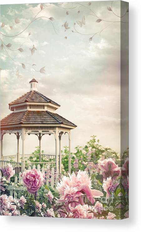 Atmosphere Canvas Print featuring the photograph Gazebo in summer flower garden #1 by Sandra Cunningham