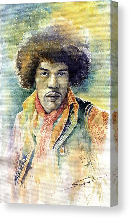Watercolor Canvas Print featuring the painting Jimi Hendrix 06 by Yuriy Shevchuk