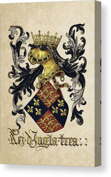 'roll Of Arms� Collection By Serge Averbukh Canvas Print featuring the photograph King of England Coat of Arms - Livro do Armeiro-Mor by Serge Averbukh