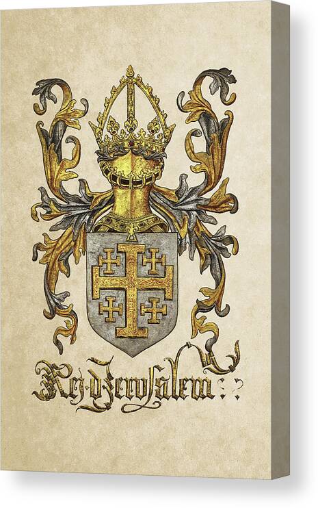'roll Of Arms Collection By Serge Averbukh Canvas Print featuring the photograph Kingdom of Jerusalem Coat of Arms - Livro do Armeiro-Mor #1 by Serge Averbukh