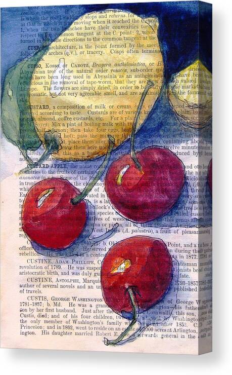 Lemon Canvas Print featuring the painting Lemon and Cherries 3 by Maria Hunt