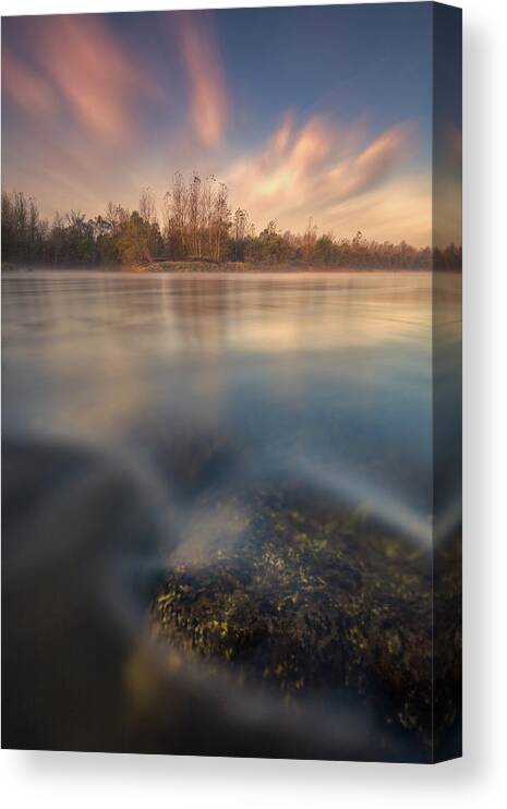 Landscape Canvas Print featuring the photograph Morning on river #1 by Davorin Mance