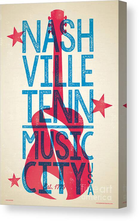 Guitars Canvas Print featuring the digital art Nashville Poster - Tennessee by Jim Zahniser