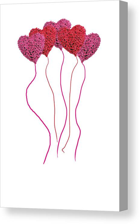 Adore Canvas Print featuring the photograph Pink Roses In Heart Shape Balloons #1 by Mike Ledray