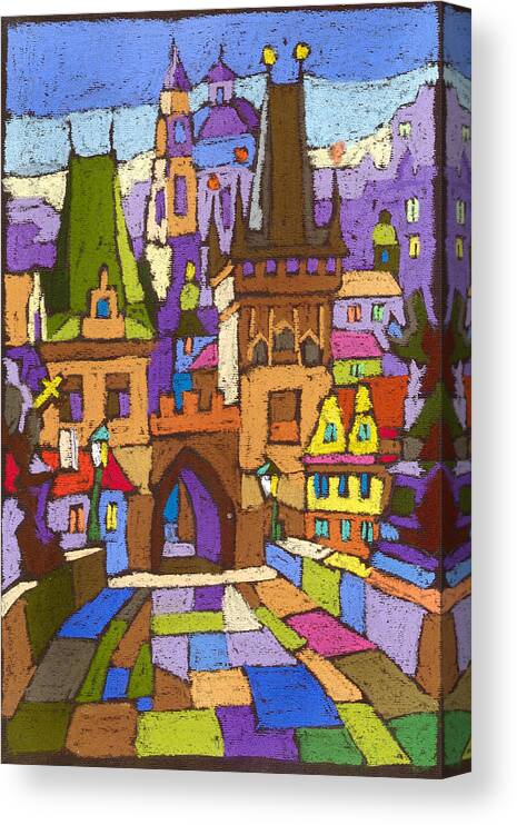 Pastel Canvas Print featuring the painting Prague Charles Bridge 01 #1 by Yuriy Shevchuk