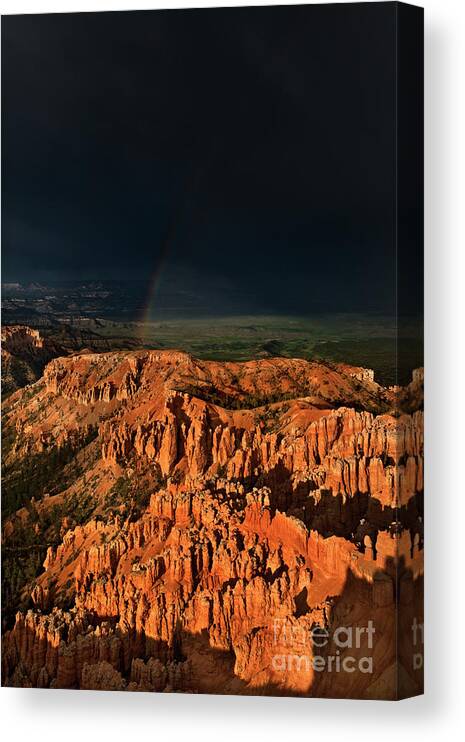 North America Canvas Print featuring the photograph Rainbow Over Hoodoos Bryce Canyon National Park Utah #1 by Dave Welling