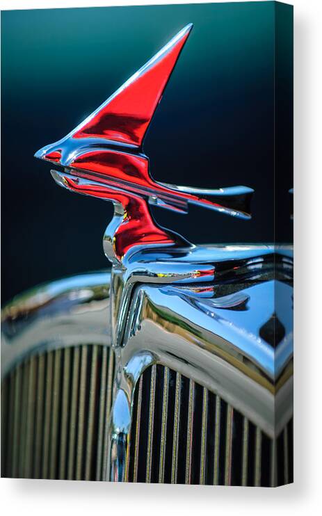 Car Canvas Print featuring the photograph 1933 Franklin Olympic Hood Ornament by Jill Reger