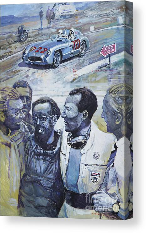 Acrilic Canvas Print featuring the painting 1955 Mercedes Benz 300 SLR Moss Jenkinson winner Mille Miglia by Yuriy Shevchuk