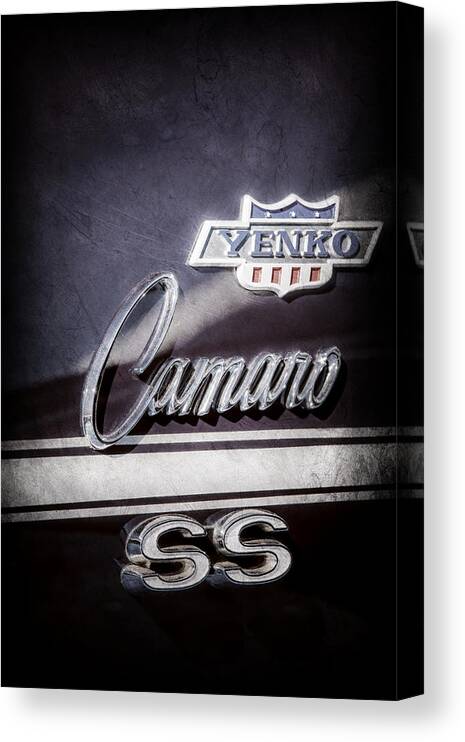 1968 Chevrolet Yenko Super Camaro Ss Side Emblem Canvas Print featuring the photograph 1968 Chevrolet Yenko Super Camaro SS Side Emblem -1762ac by Jill Reger