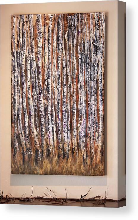 Moonlight Canvas Print featuring the painting Moonlight Aspens by Sheila Johns