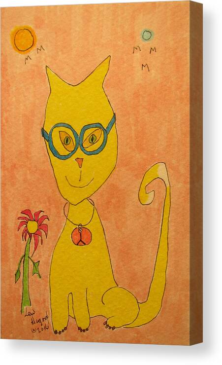 Hagood Canvas Print featuring the painting Yellow Cat With Glasses by Lew Hagood