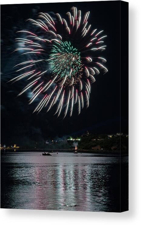 Maine Canvas Print featuring the photograph Fireworks over Portland, Maine #3 by Colin Chase