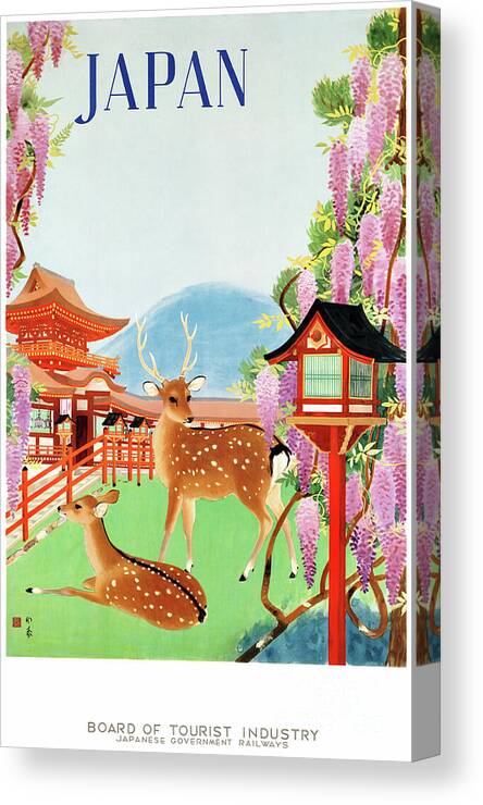 Japan Canvas Print featuring the mixed media Japan Vintage Travel Poster Restored #3 by Vintage Treasure