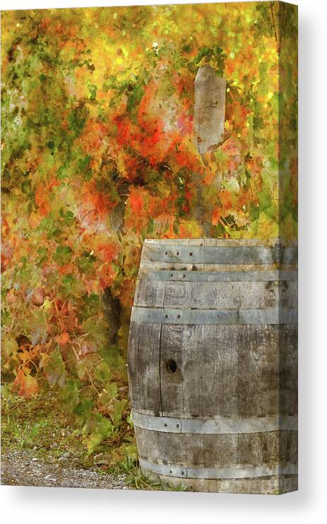 Red Wine Canvas Print featuring the photograph Wine Barrel in Autumn #5 by Brandon Bourdages