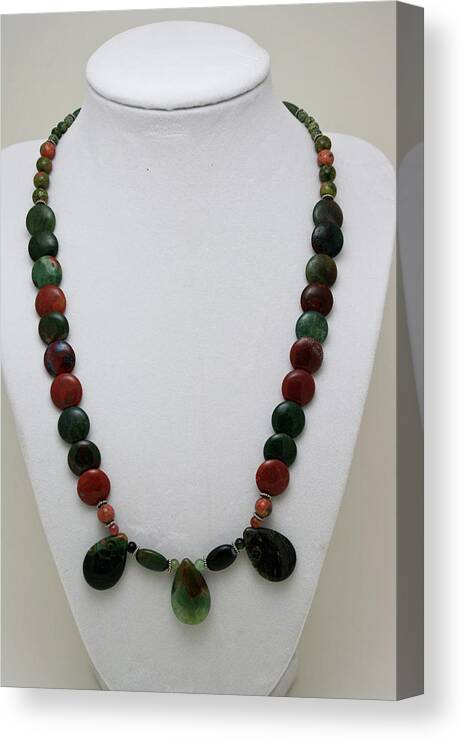 Handmade Canvas Print featuring the jewelry 3505 Fancy Jasper and Unakite Necklace by Teresa Mucha