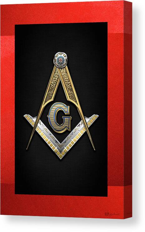 'ancient Brotherhoods' Collection By Serge Averbukh Canvas Print featuring the digital art 3rd Degree Mason - Master Mason Jewel on Red and Black Canvas by Serge Averbukh