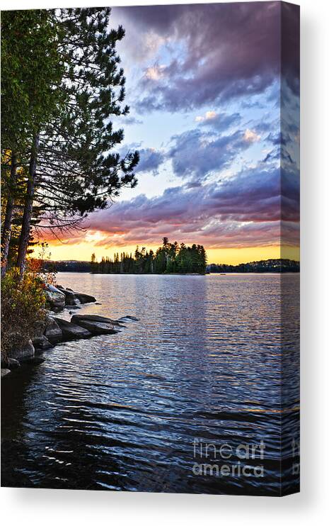 Sunset Canvas Print featuring the photograph Dramatic sunset at lake 4 by Elena Elisseeva