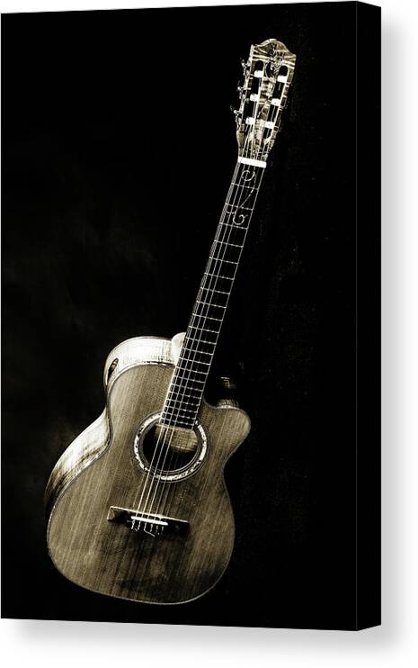 Phoenix Nylon Om Guitar Canvas Print featuring the photograph 692.1834 Phoenix Nylon OM In BW #6921834 by M K Miller