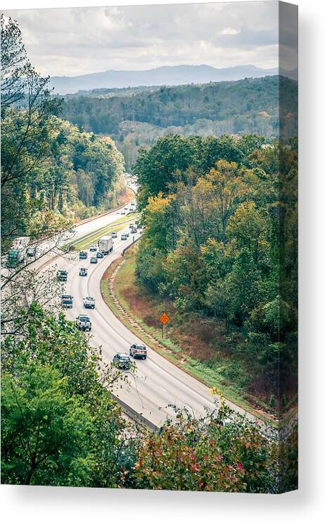 Car Canvas Print featuring the photograph Aerial view of i-40 highway in north carolina from blue ridge pa #9 by Alex Grichenko