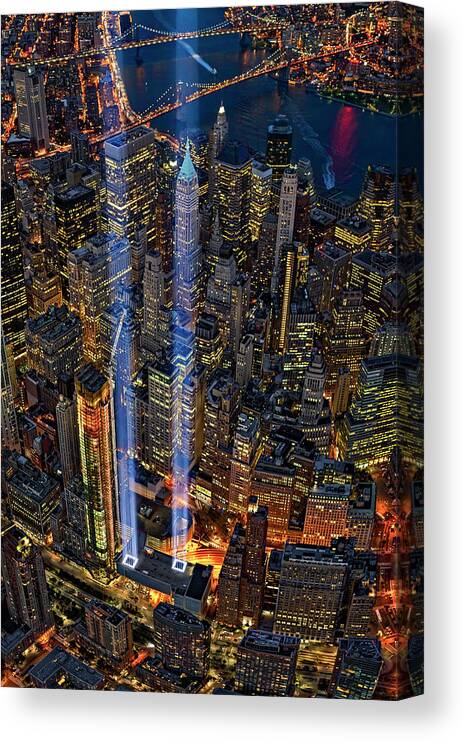 September 11 Canvas Print featuring the photograph 911 NYC Tribute In Light by Susan Candelario