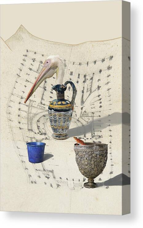 White Pelican Canvas Print featuring the digital art A game of patience by Keshava Shukla