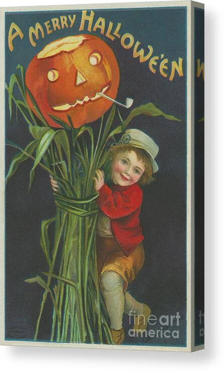 Halloween Canvas Print featuring the painting A Merry Halloween by Ellen Hattie Clapsaddle