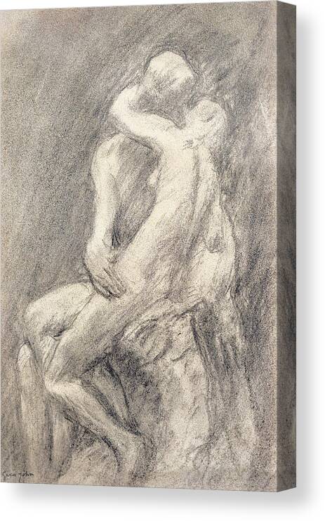 Rodin Canvas Print featuring the drawing A Study of Rodin's Kiss in his Studio by Gwen John