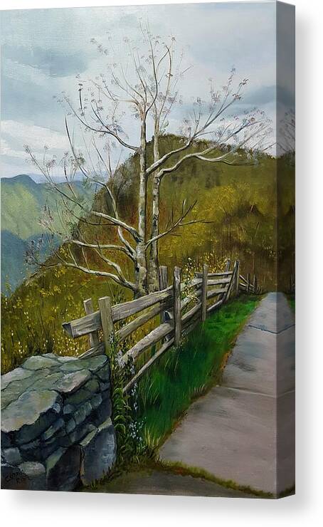 Blue Ridge Parkway Canvas Print featuring the painting A Walk Along the Edge by Connie Rish
