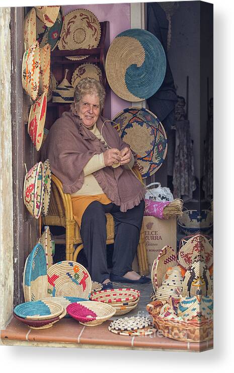 Adult Canvas Print featuring the photograph A woman weaving baskets in Castelsardo by Patricia Hofmeester