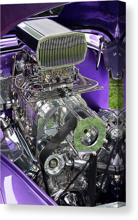 Metal Canvas Print featuring the photograph All Chromed Engine with Blower by Bob Slitzan