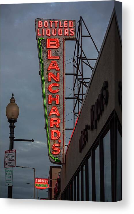 Allston Canvas Print featuring the photograph Allston MA Blanchards Sign by Toby McGuire
