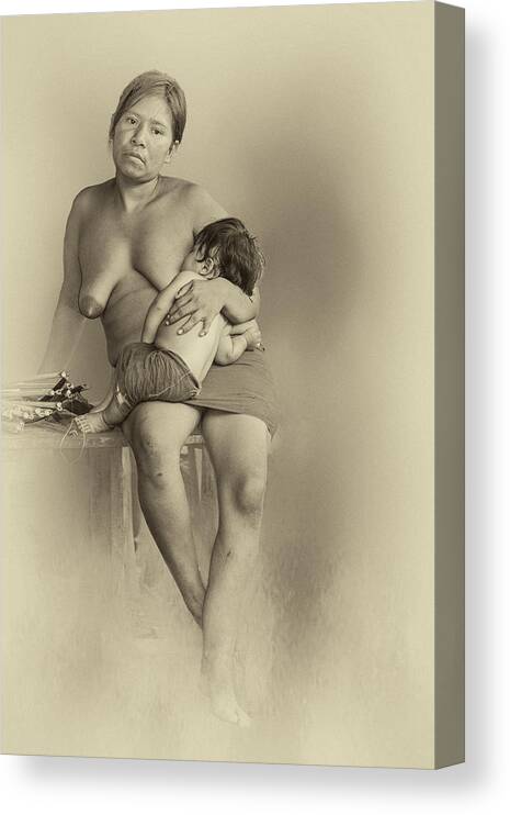 Amazon Canvas Print featuring the photograph Amazon Mother and Child by Maria Coulson