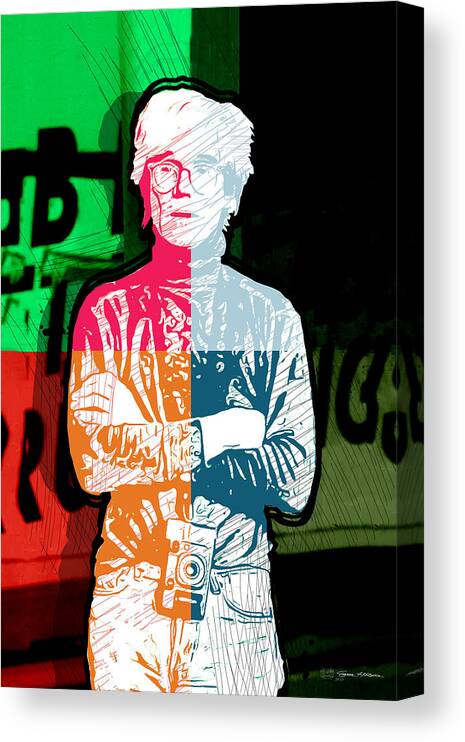 ‘andy Warhol Revisited’ Collection By Serge Averbukh Canvas Print featuring the digital art Andy Warhol with Camera - Tribute No. 3 by Serge Averbukh