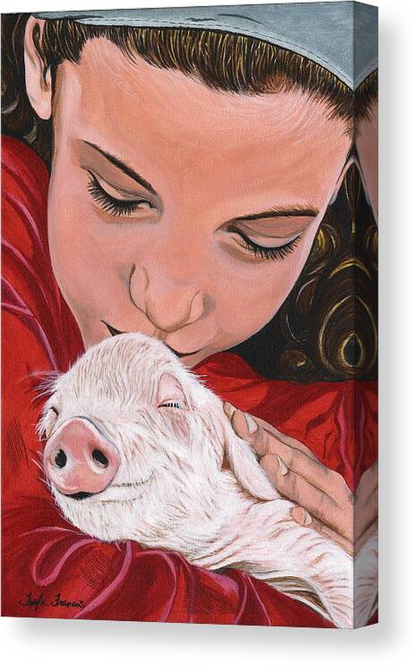Piglet Canvas Print featuring the painting Animal Protector by Twyla Francois