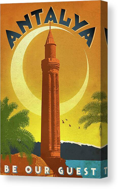 Antalya Canvas Print featuring the painting Antalya, Turkey, vintage travel poster by Long Shot