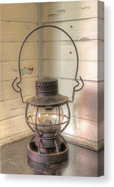 Lantern Canvas Print featuring the photograph Antique Weighted Kerosene Lantern by Gary Slawsky