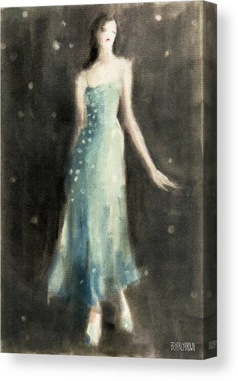 Fashion Canvas Print featuring the painting Aqua Blue Evening Dress by Beverly Brown Prints